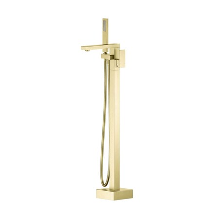 Kibi Cube Floor Mount Tub Filler With Hand Shower - Brushed Gold KTF302BG
